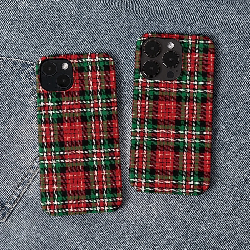 Funda clásica para teléfono con cuadros escoceses navideños