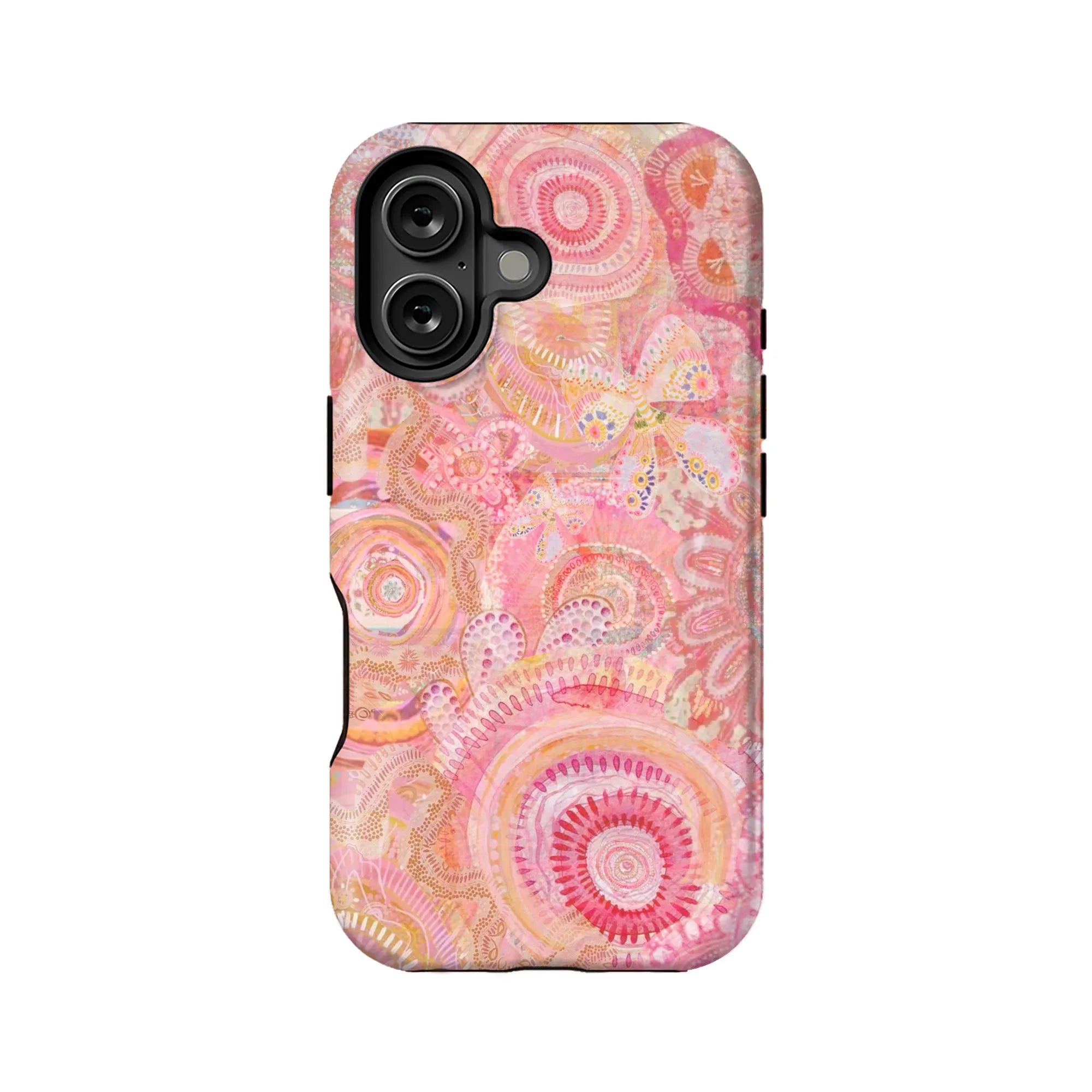 Funda para teléfono con diseño floral en remolino rosa