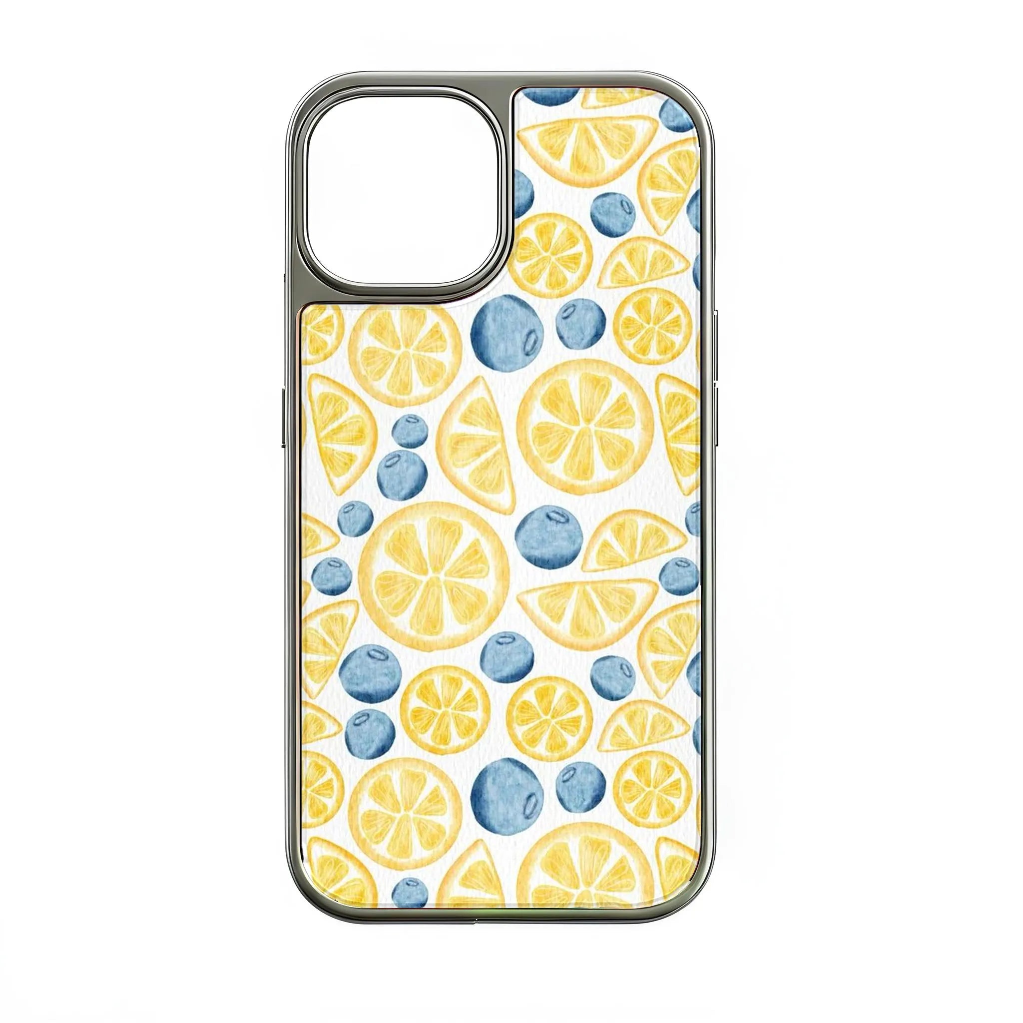 Holographic Chrome Lemon & Blueberry Phone Case - Colorful Fruit Design