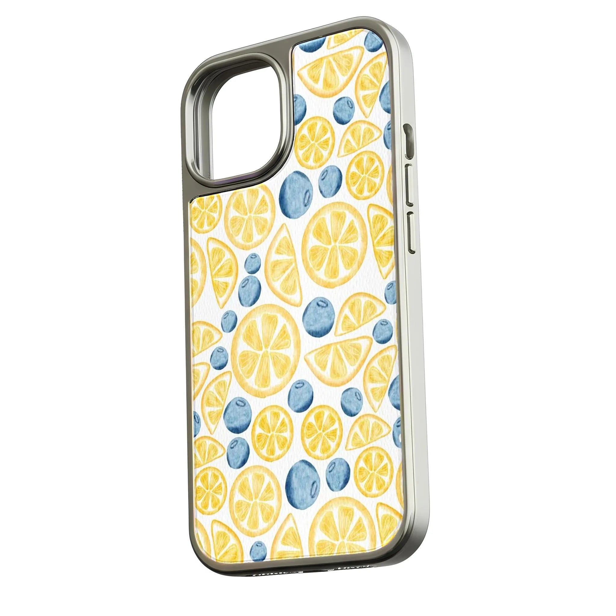 Holographic Chrome Lemon & Blueberry Phone Case - Colorful Fruit Design