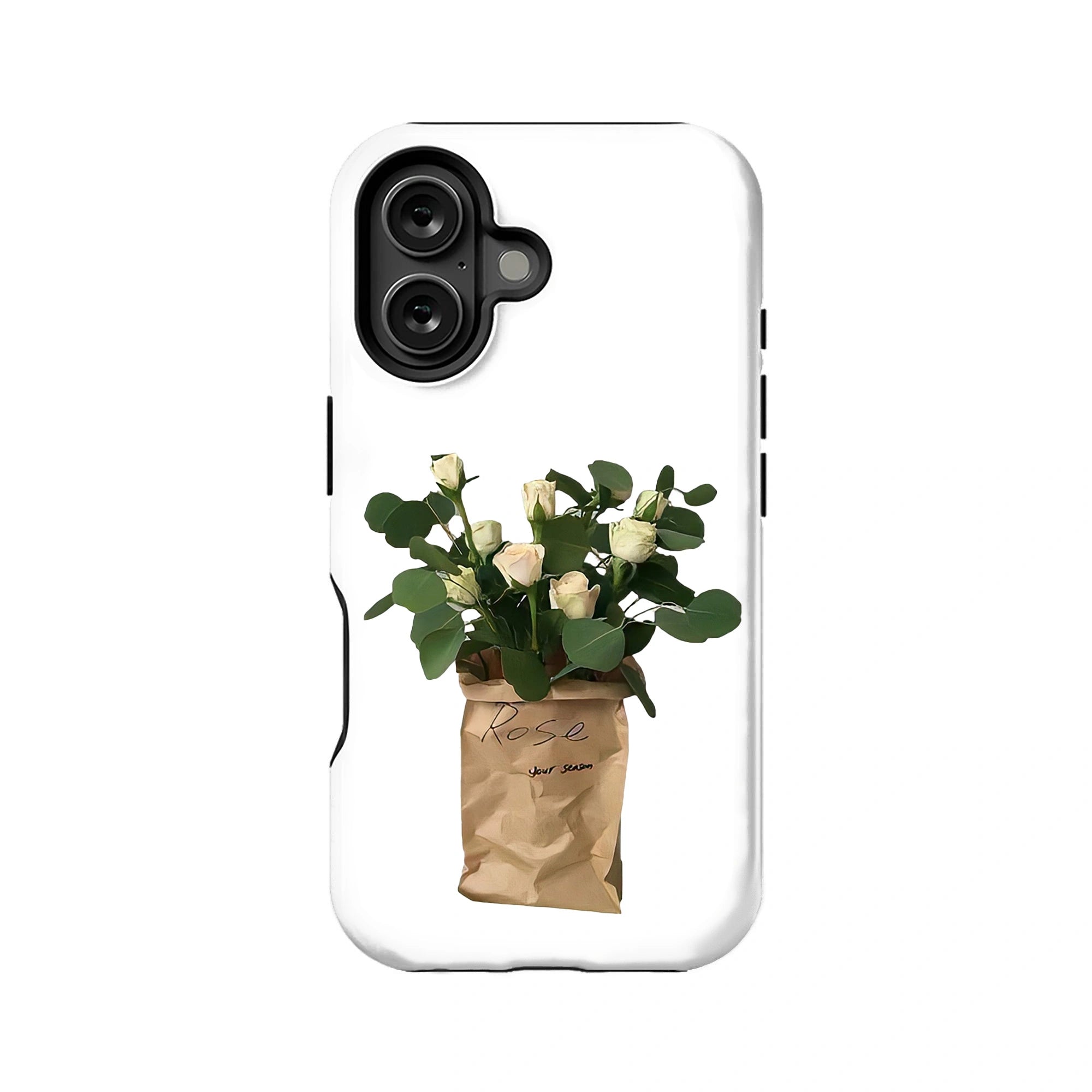 Funda minimalista para móvil con ramo de rosas blancas: diseño elegante y natural