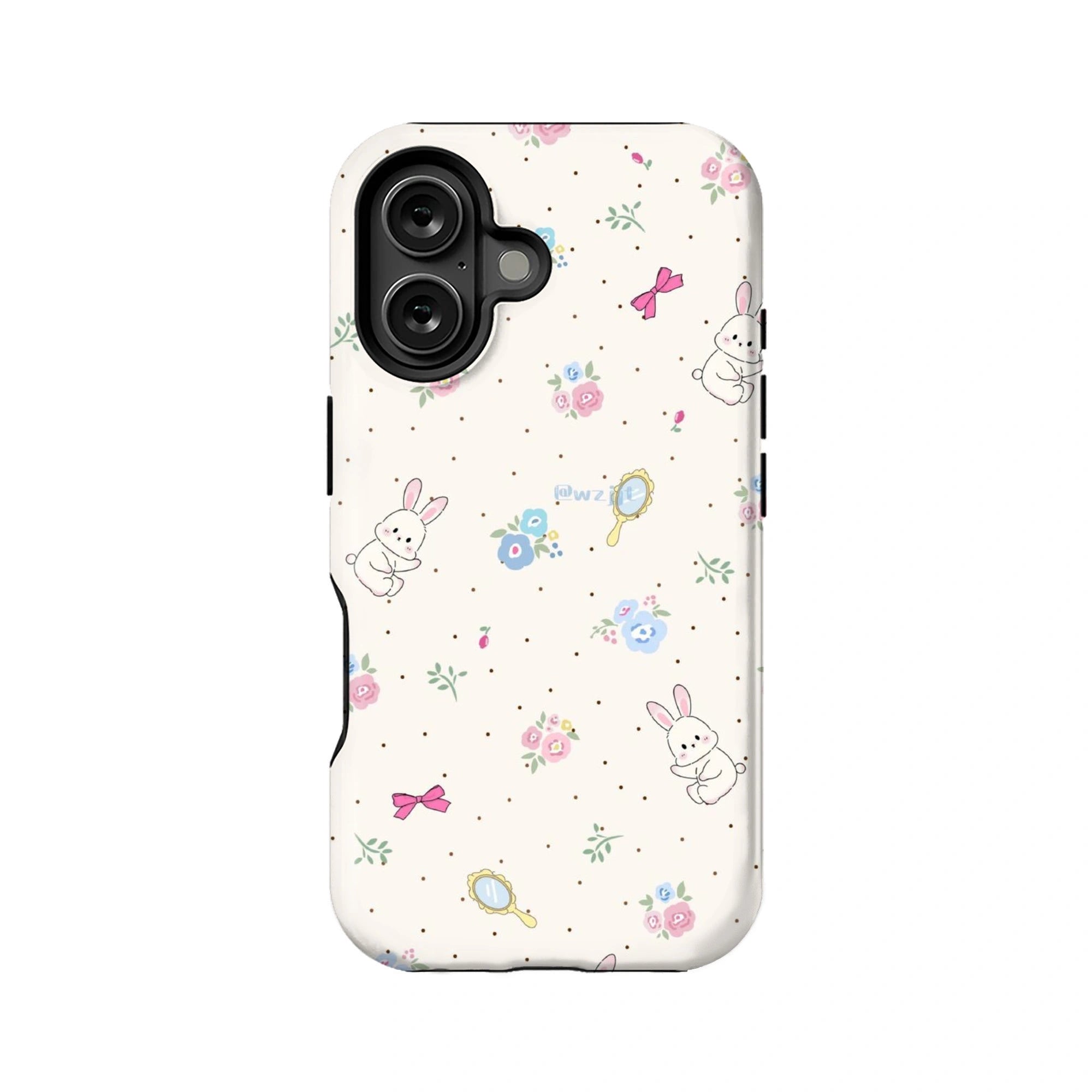 Funda para teléfono con diseño floral y conejito de dibujos animados: diseño fresco dibujado a mano