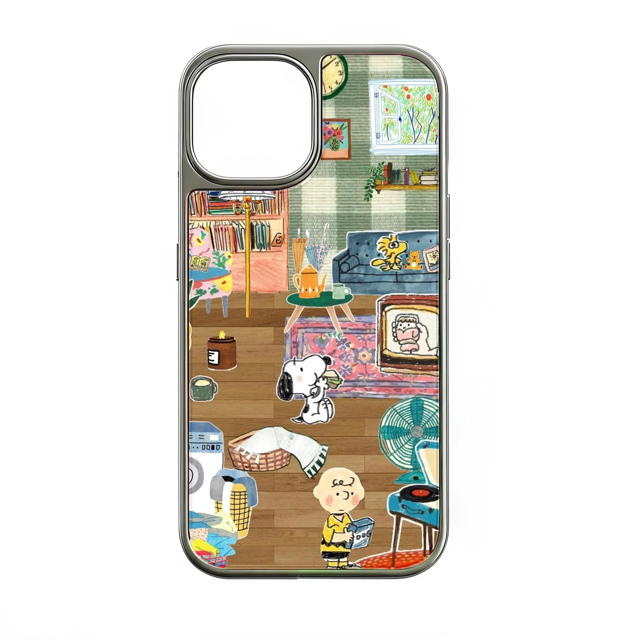 Holographic Chrome Snoopy Home Phone Case - Cartoon Design & Fun Aesthetic