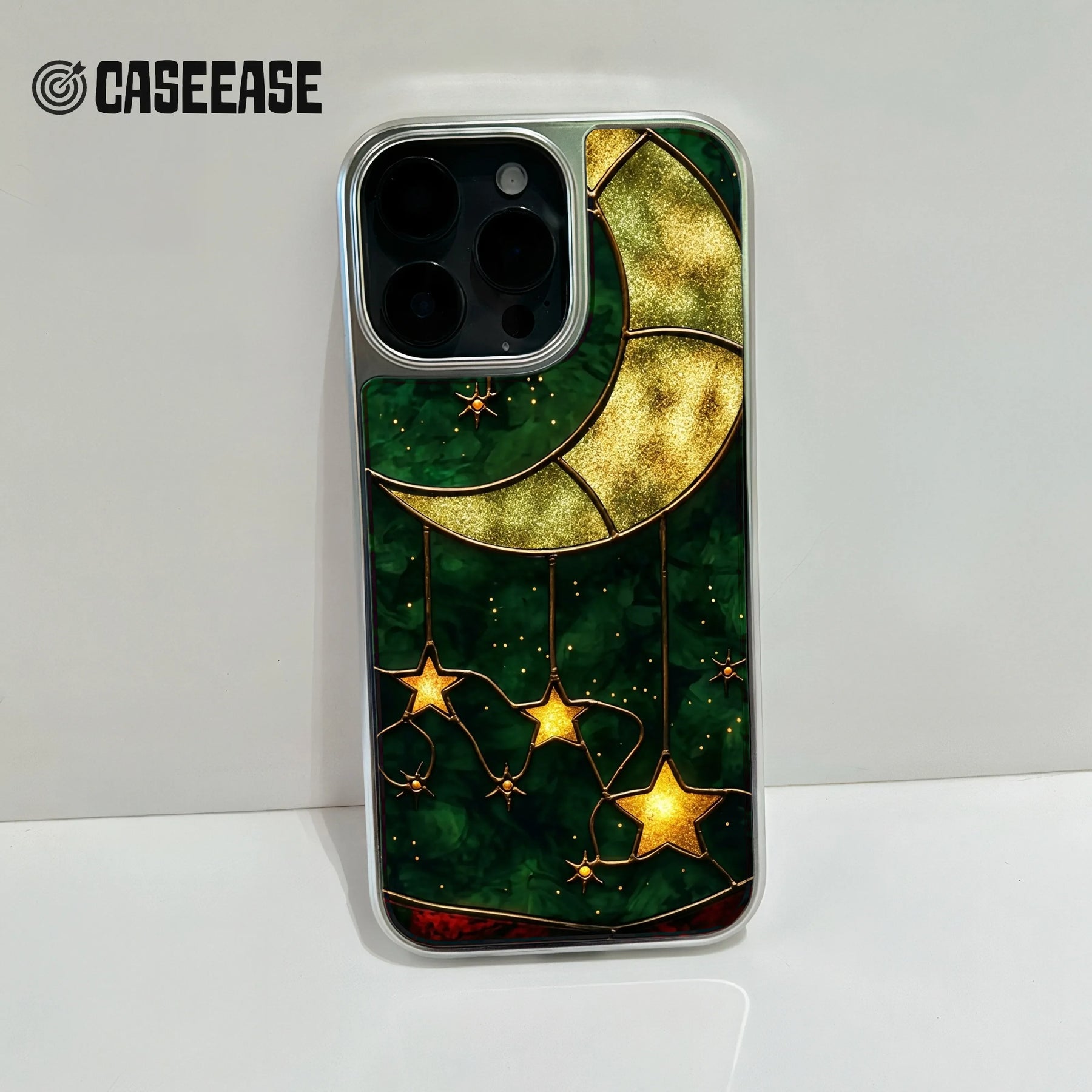 Holographic Chrome Moon & Stars Phone Case - Celestial Design