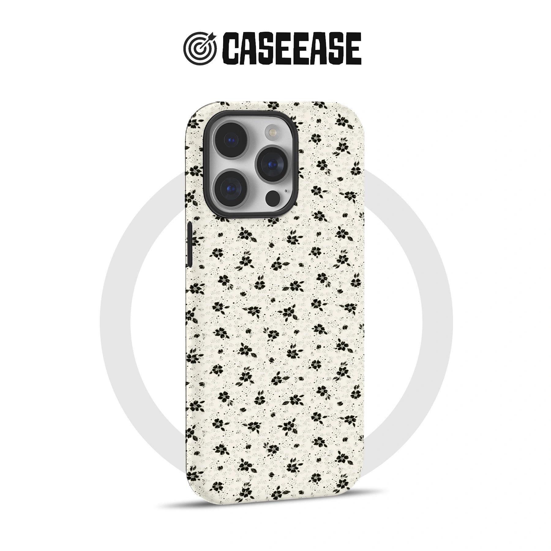 Funda minimalista con diseño floral negro: diseño clásico y elegante.