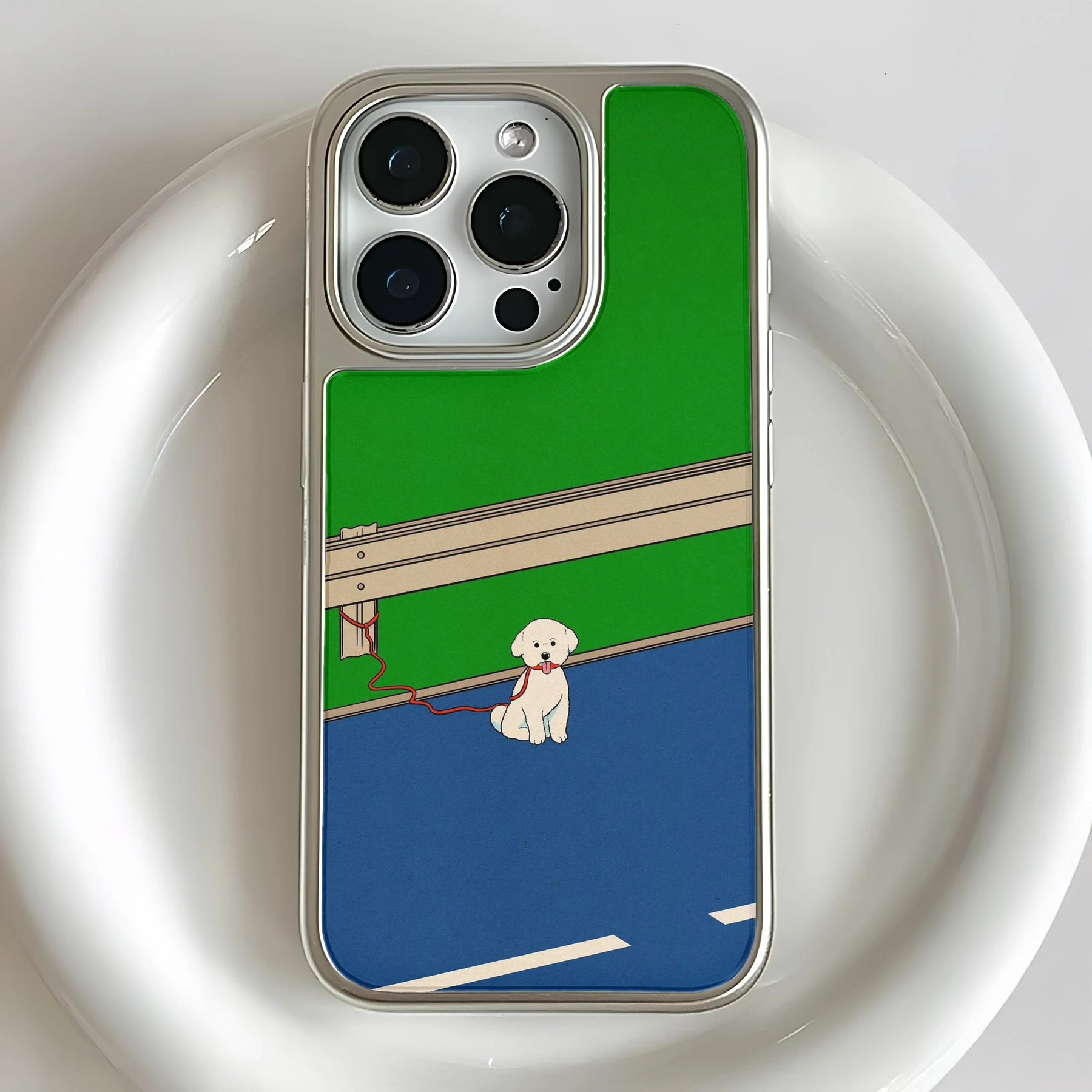 Funda holográfica cromada para iPhone 14 Pro: diseño de cachorro divertido