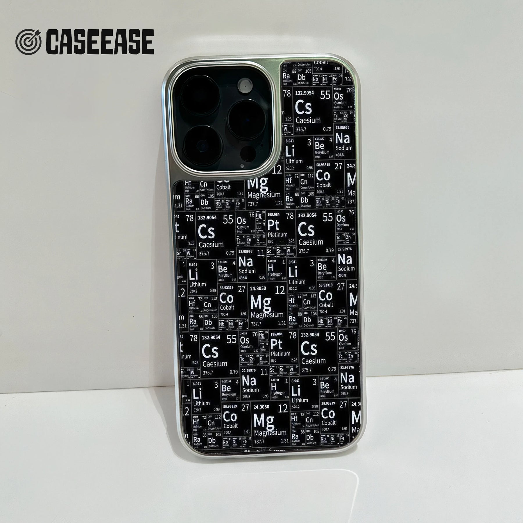 Holographic Chrome Phone Case for iPhone 15 Pro - Elements Chart Design