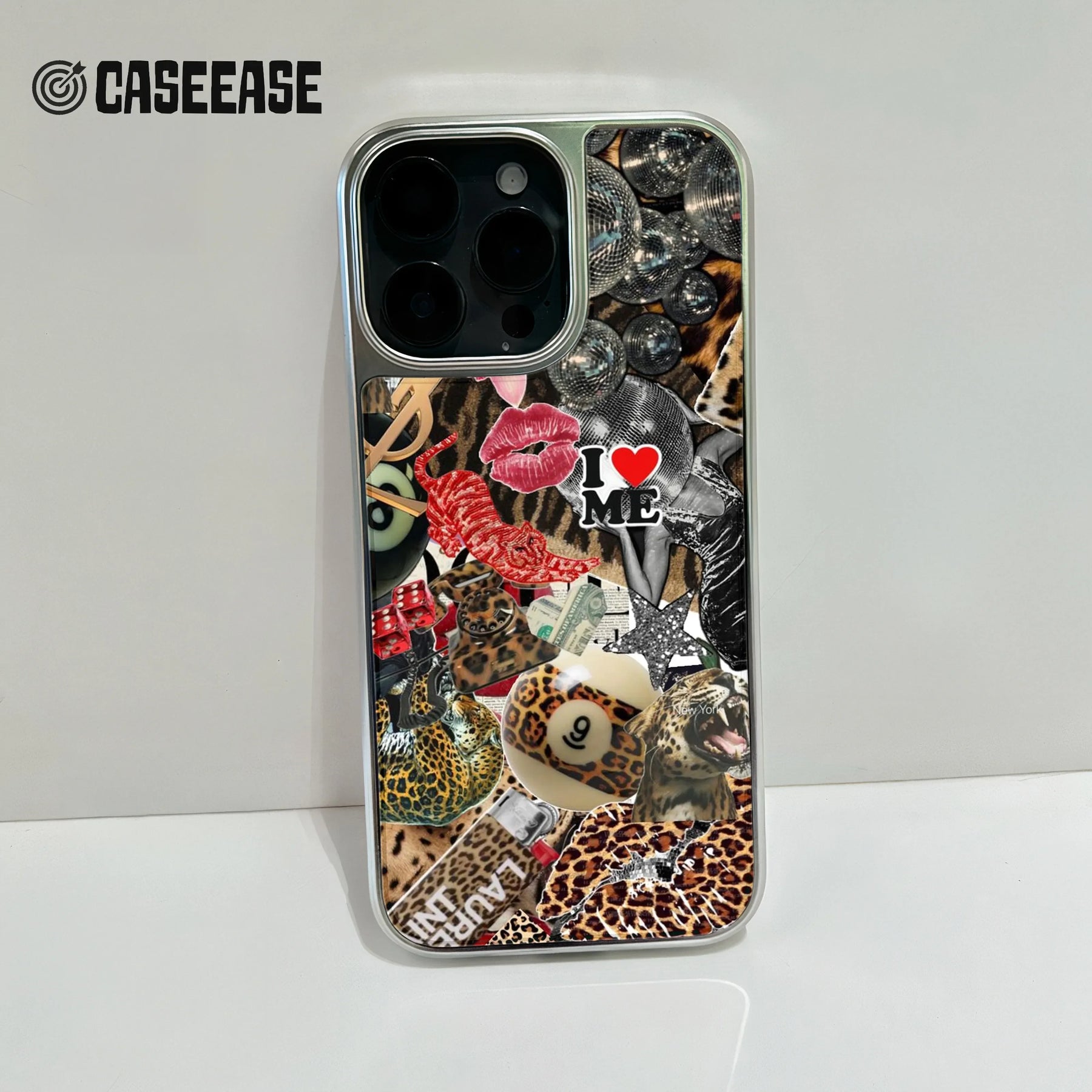Funda holográfica cromada para teléfono: diseño de collage glamuroso