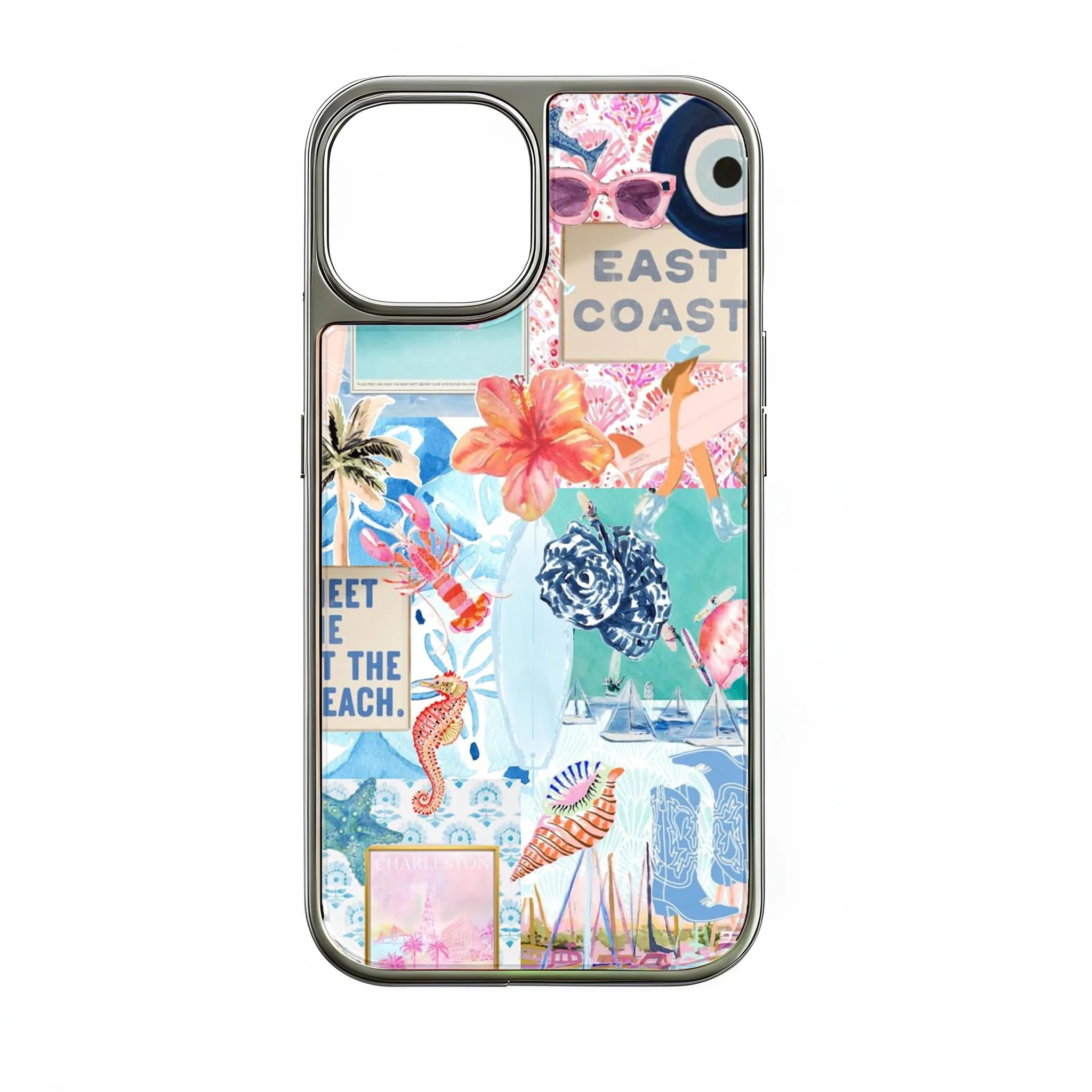 Holographic Chrome Coastal Phone Case - Beach Vibes & Colorful Design