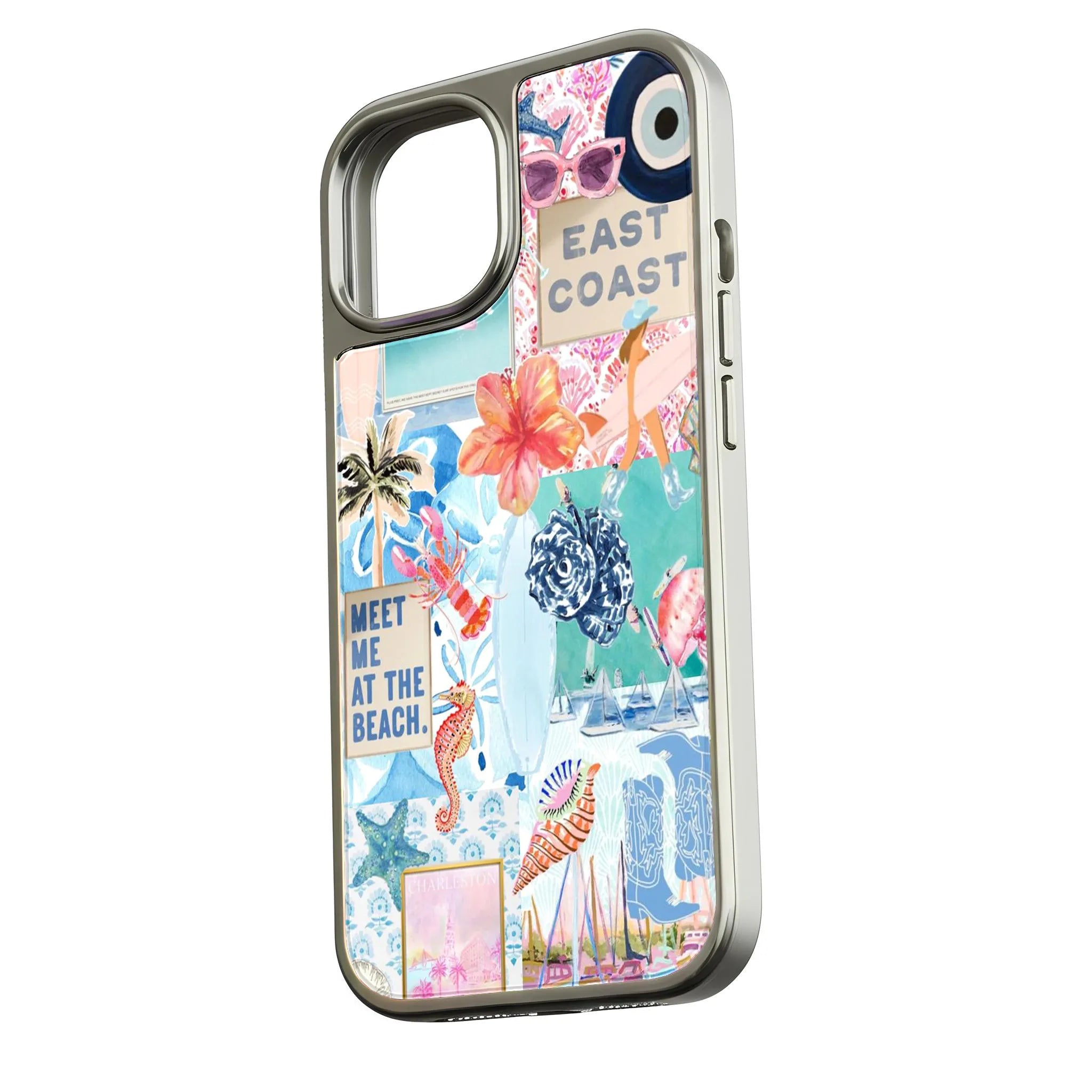 Holographic Chrome Coastal Phone Case - Beach Vibes & Colorful Design