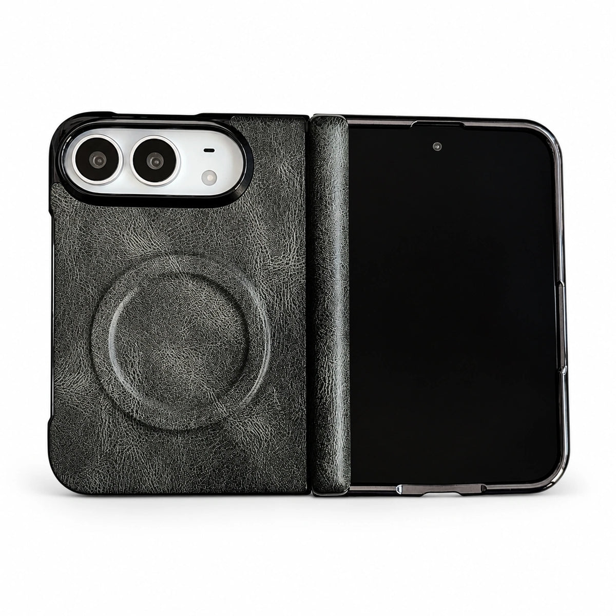 Textured Hinge-Cover iPhone Duo Case in Gray + Ring Stand