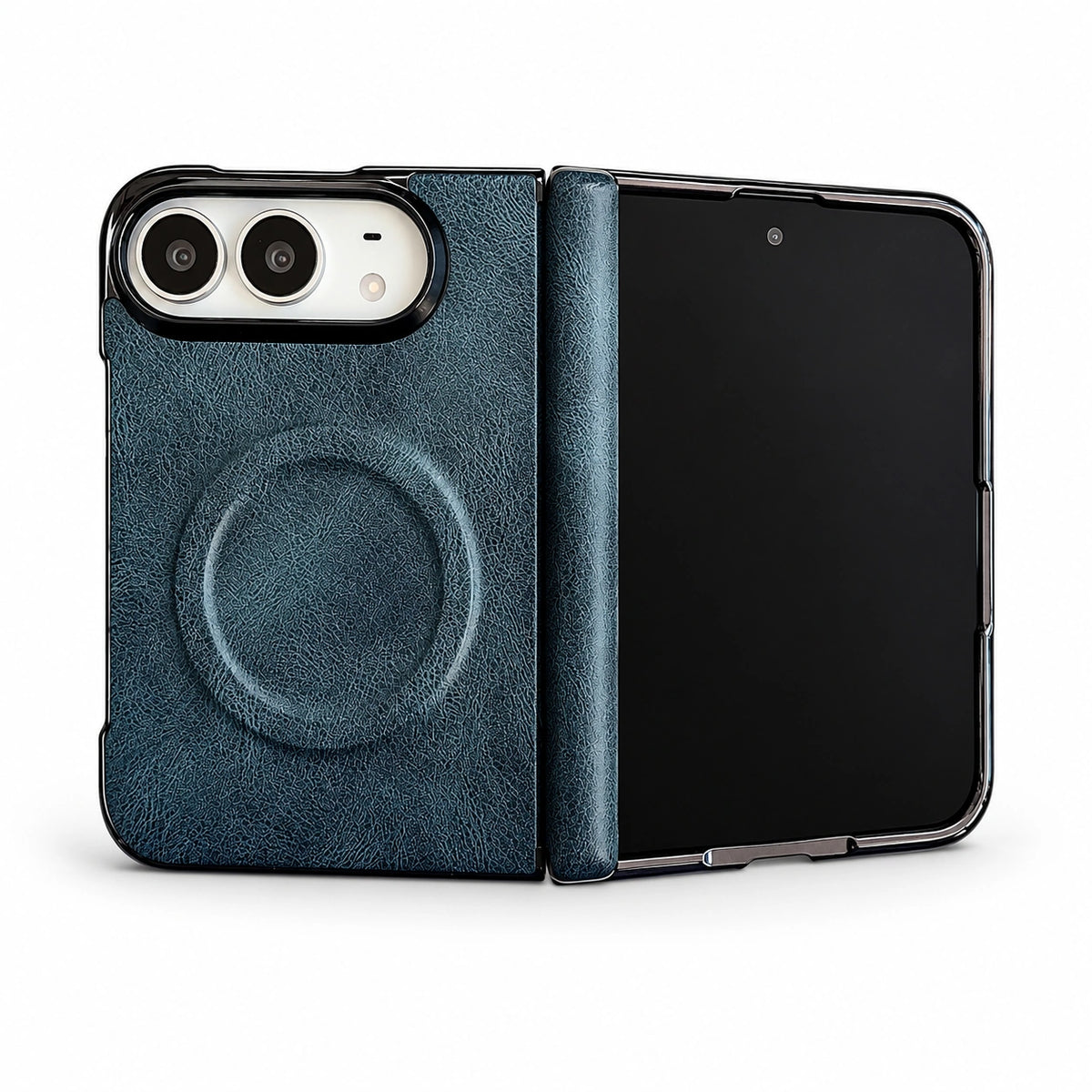 Textured Hinge-Cover iPhone Duo Case in Blue + Ring Stand