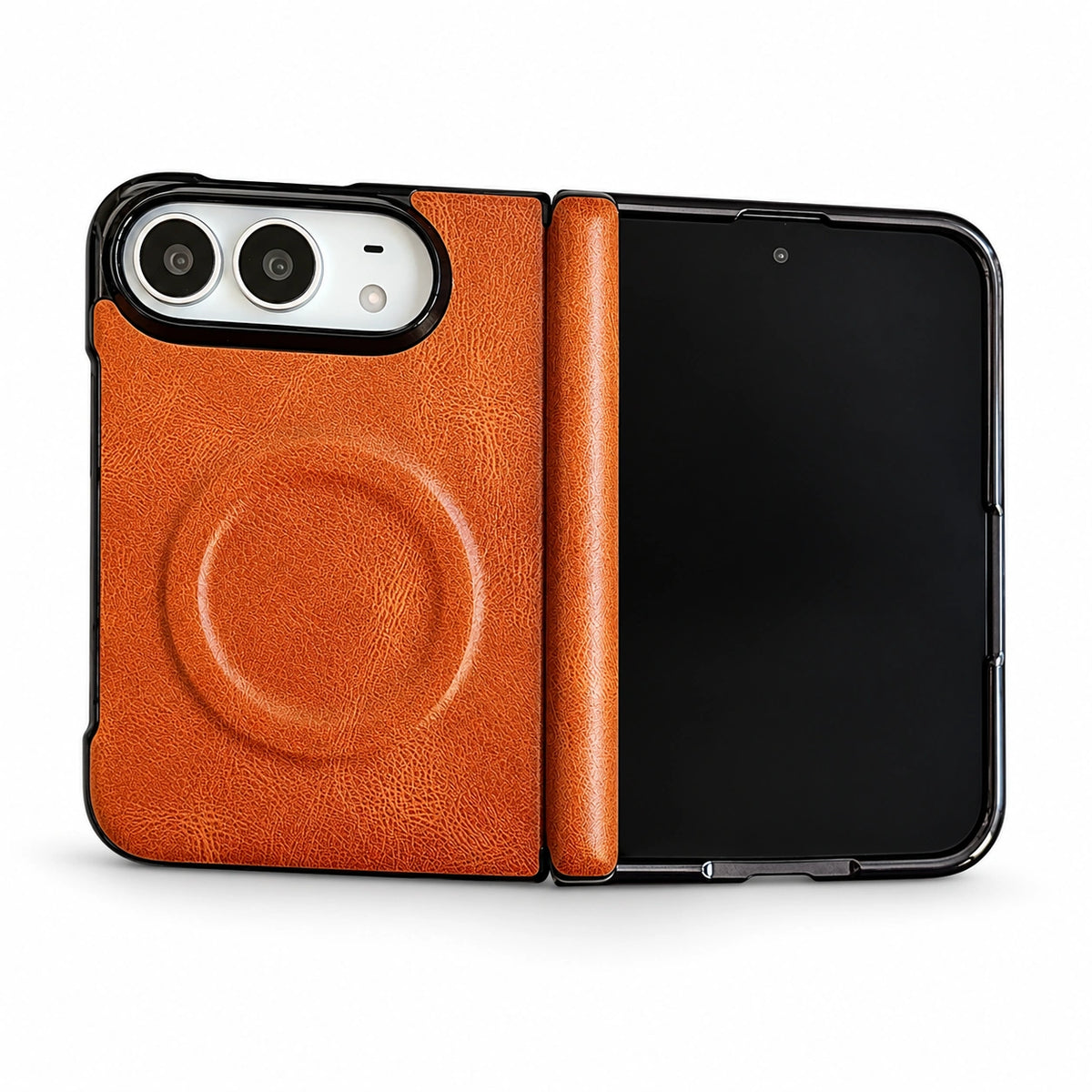 Textured Hinge-Cover iPhone Duo Case in Orange + Ring Stand