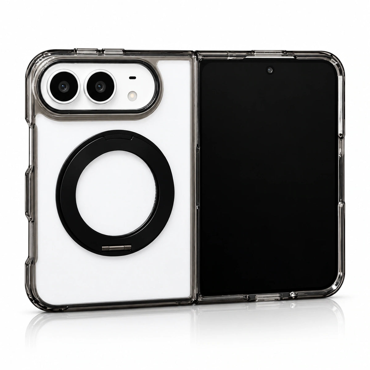 Transparent Color Ring Stand iPhone Duo Case in Black
