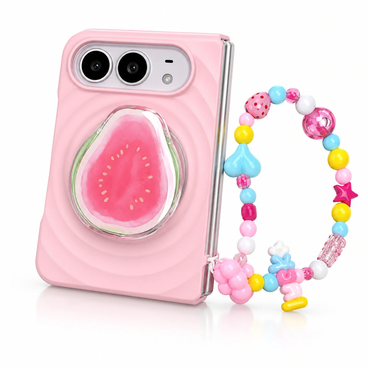 Fruit Ripple iPhone Duo Case in Pink + Stand + Chain