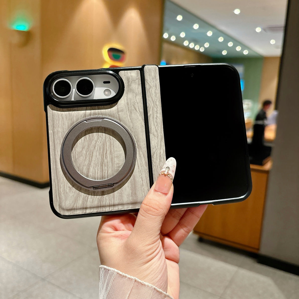 Woodgrain Ring Stand iPhone Duo Case - Original product photo 2
