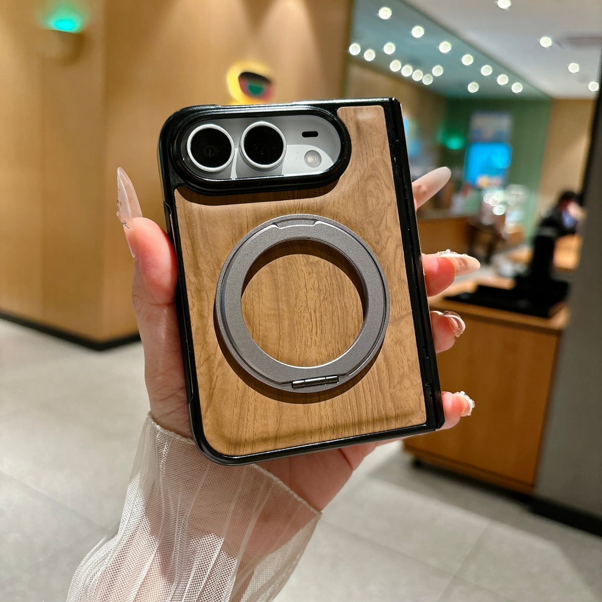 Woodgrain Ring Stand iPhone Duo Case - Original product photo 5