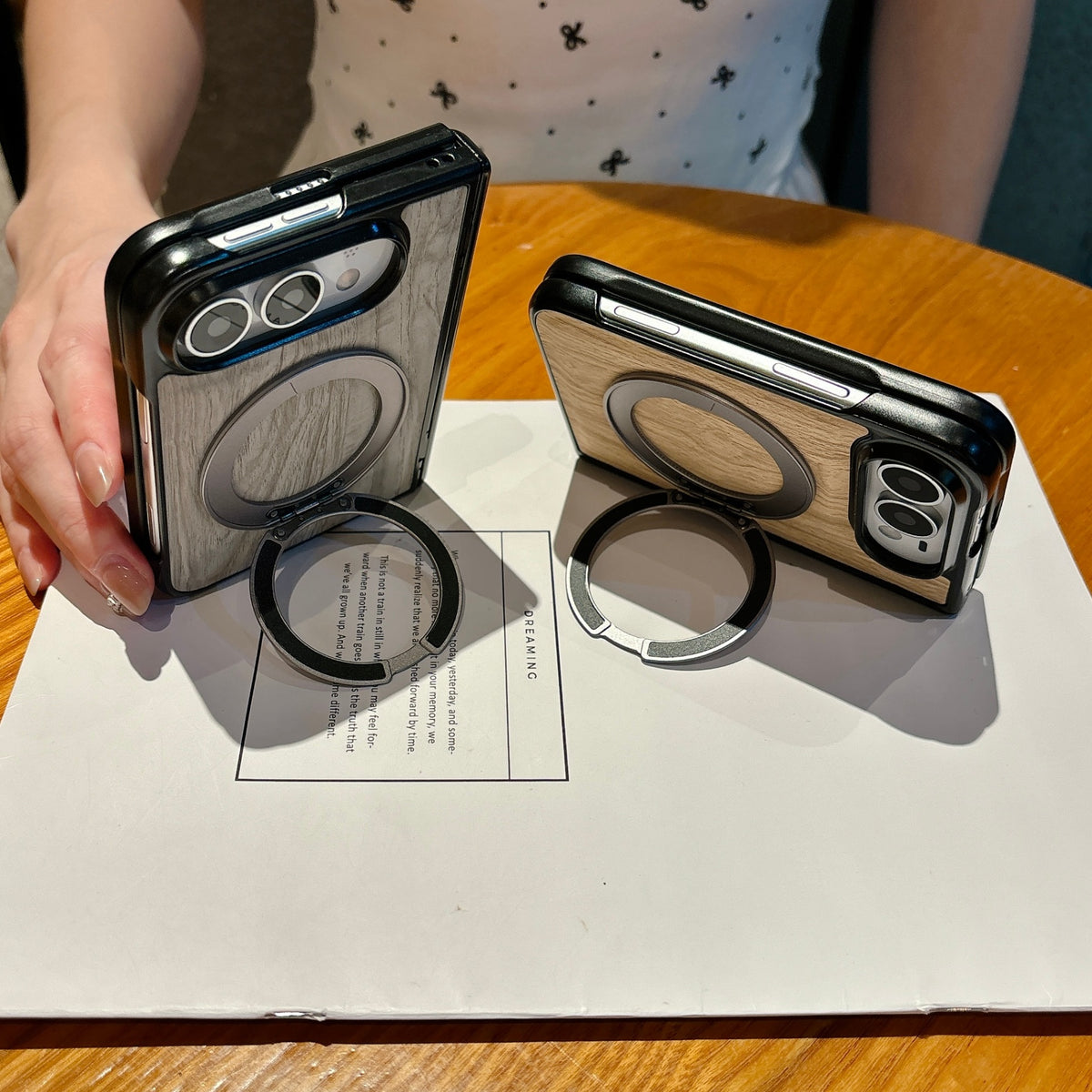 Woodgrain Ring Stand iPhone Duo Case - Original product photo 12