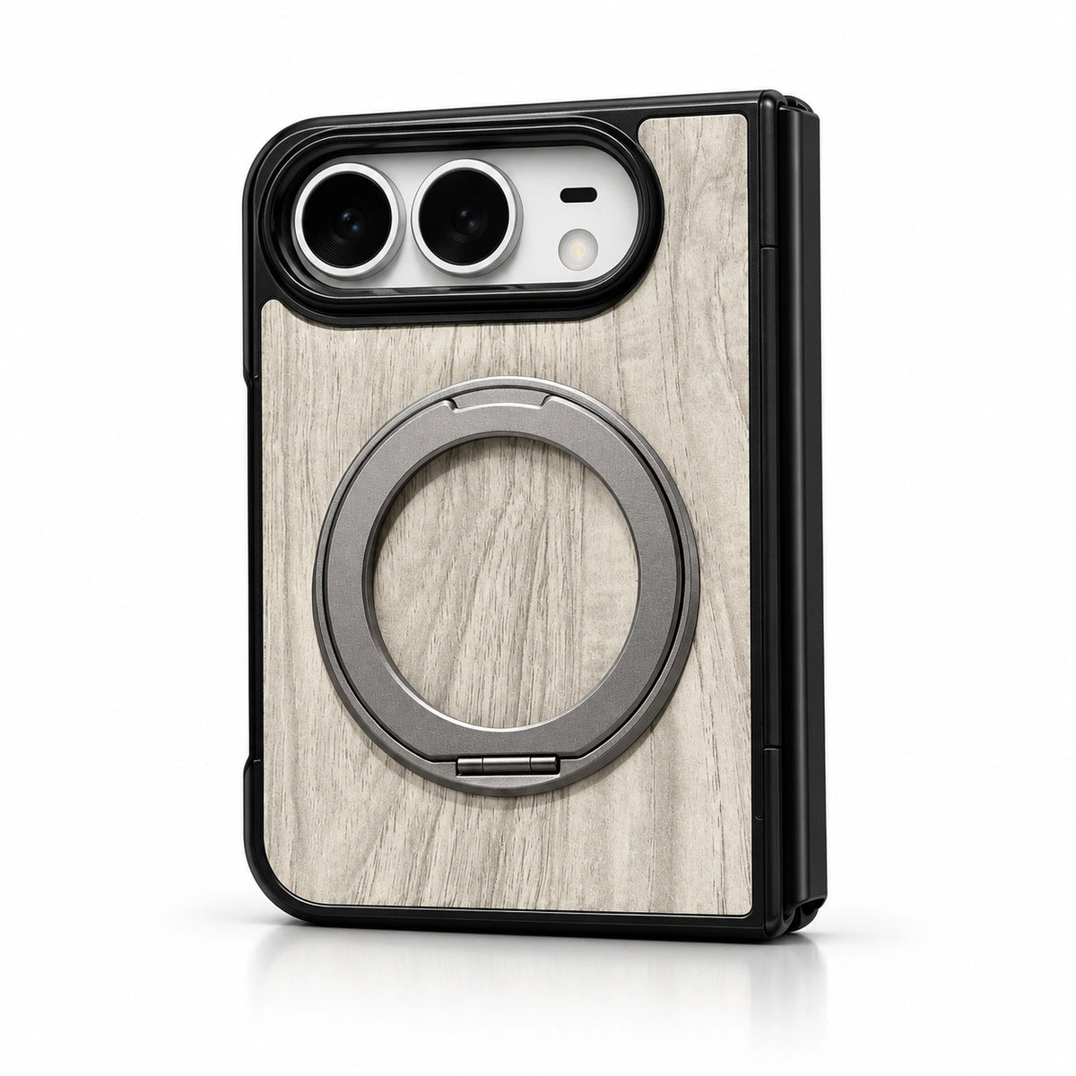 Woodgrain Ring Stand iPhone Duo Case in Gray Wood