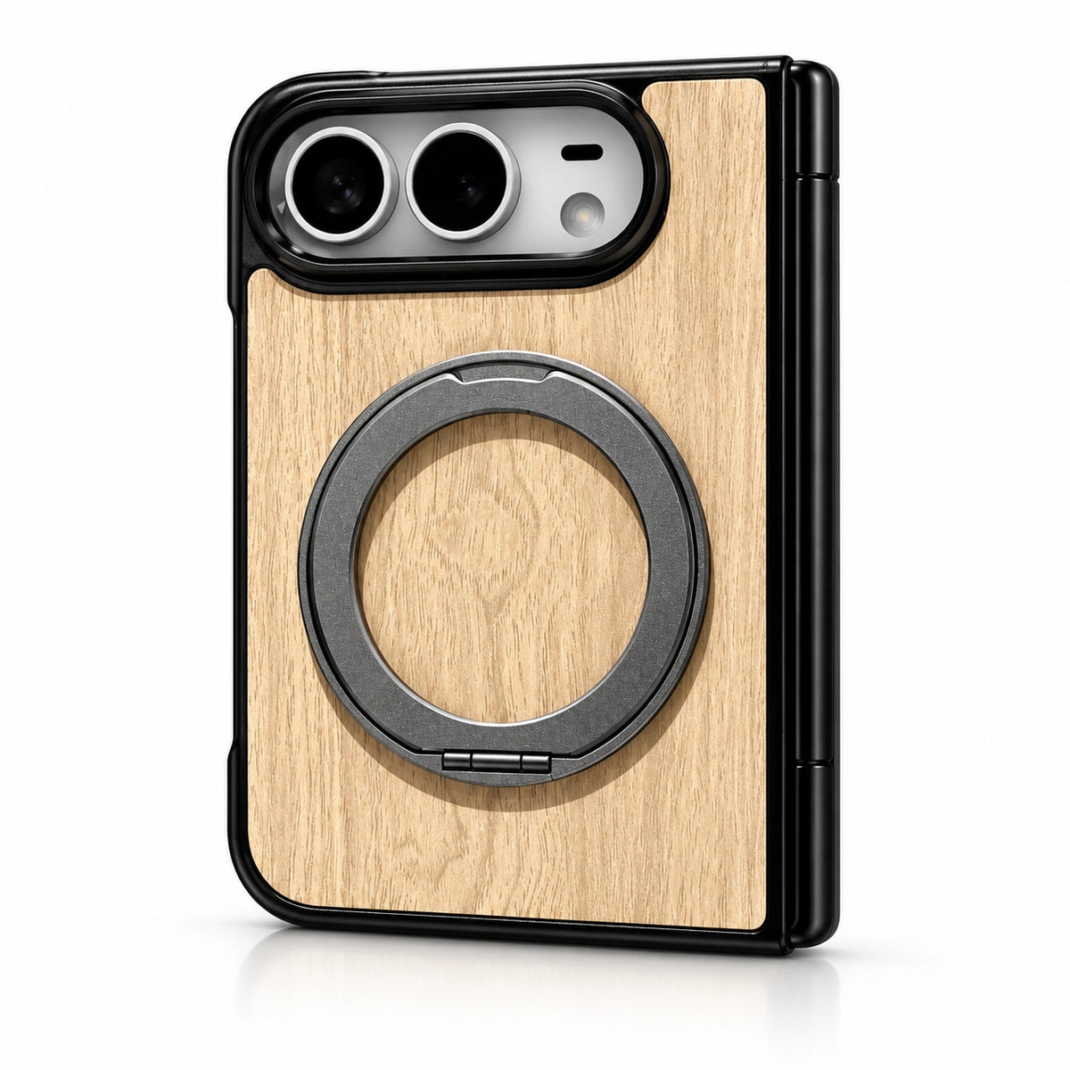 Woodgrain Ring Stand iPhone Duo Case in Light Wood