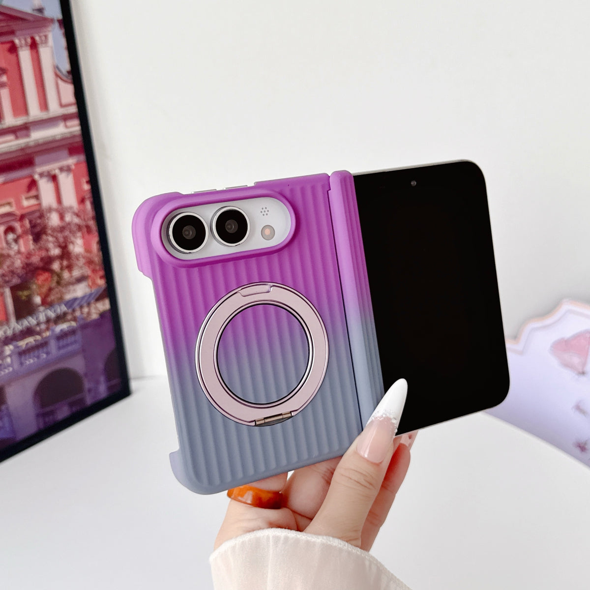 Ribbed Gradient Ring Stand iPhone Duo Case - Original product photo 3