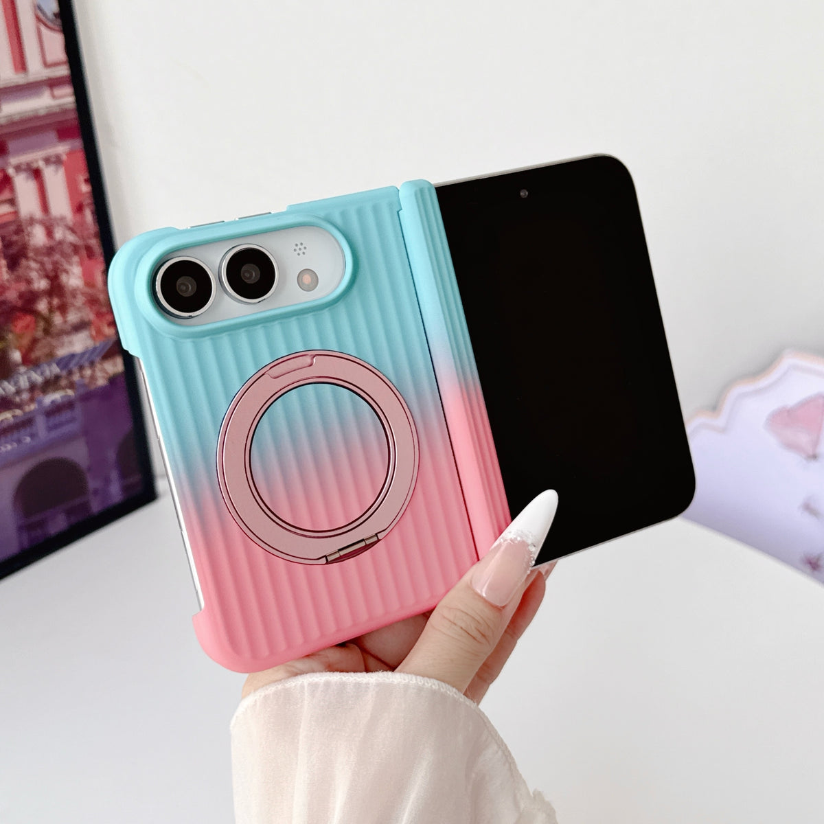 Ribbed Gradient Ring Stand iPhone Duo Case - Original product photo 7