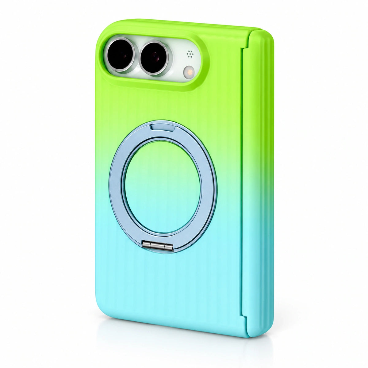 Ribbed Gradient Ring Stand iPhone Duo Case in Green-Blue
