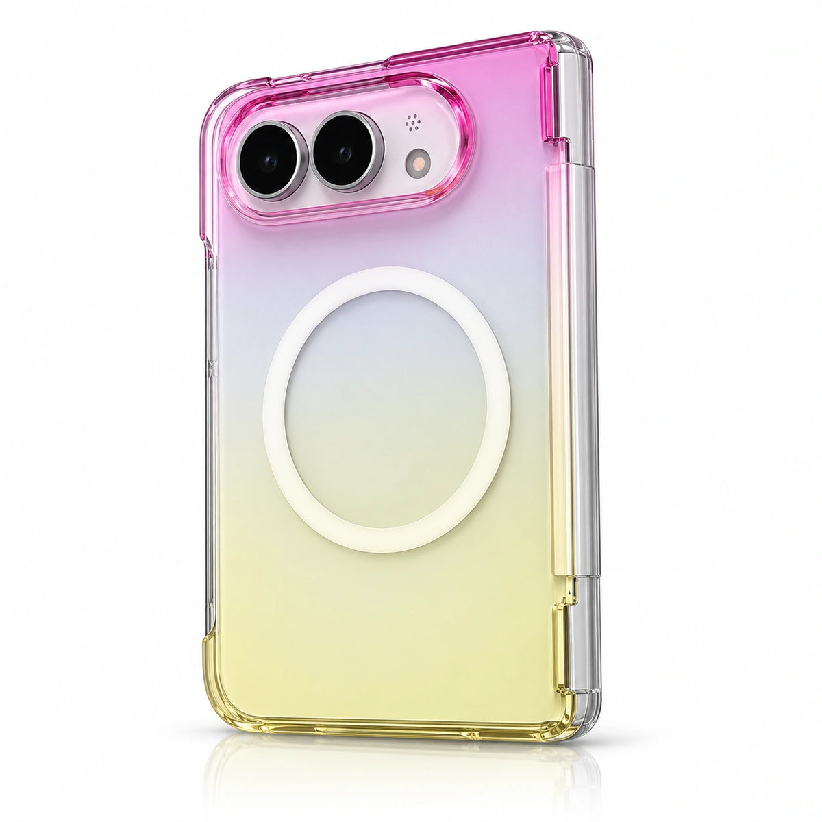 Clear Gradient iPhone Duo Case in Pink-Yellow + Magnetic Ring