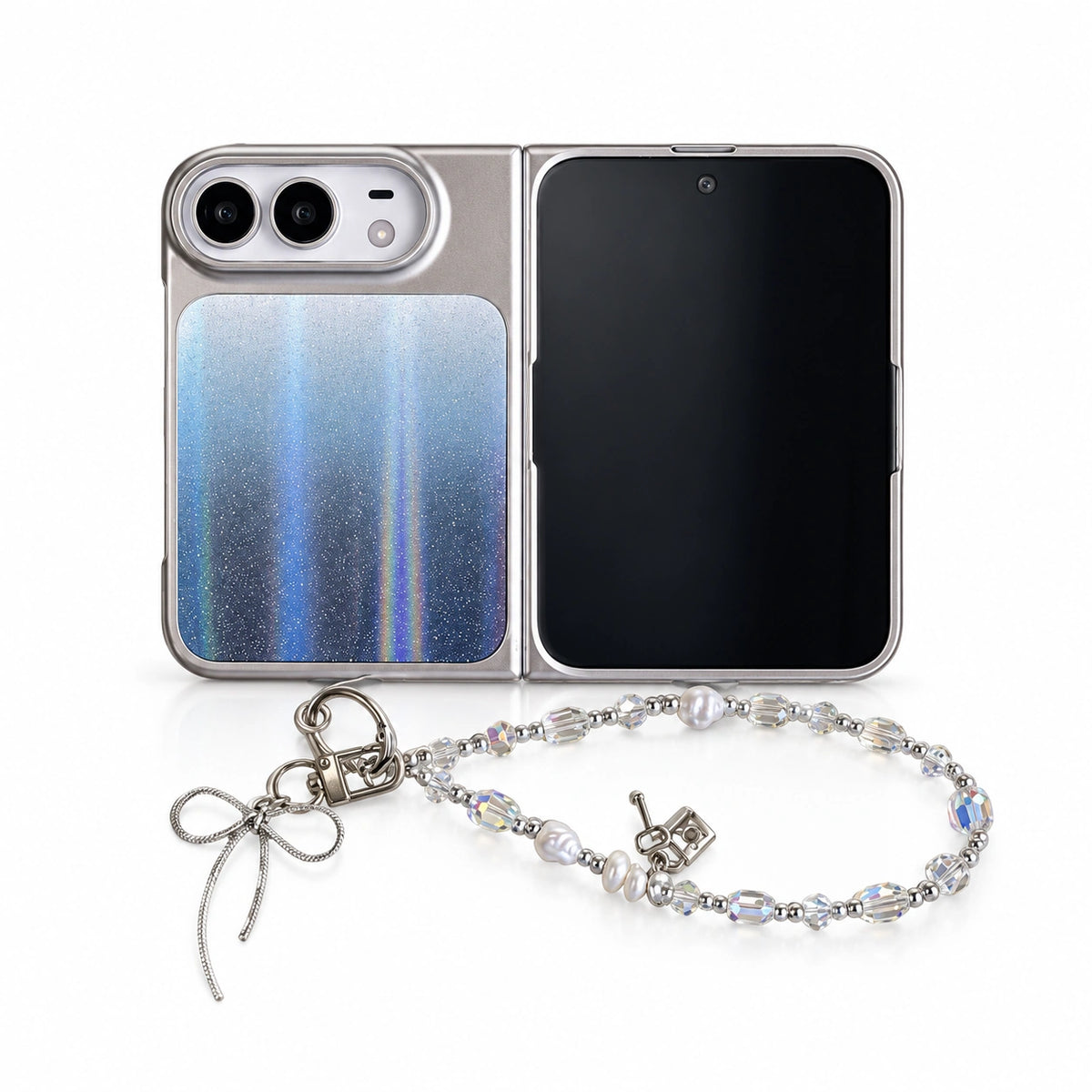 Aurora Shimmer iPhone Duo Case in Aurora Gray + Chain
