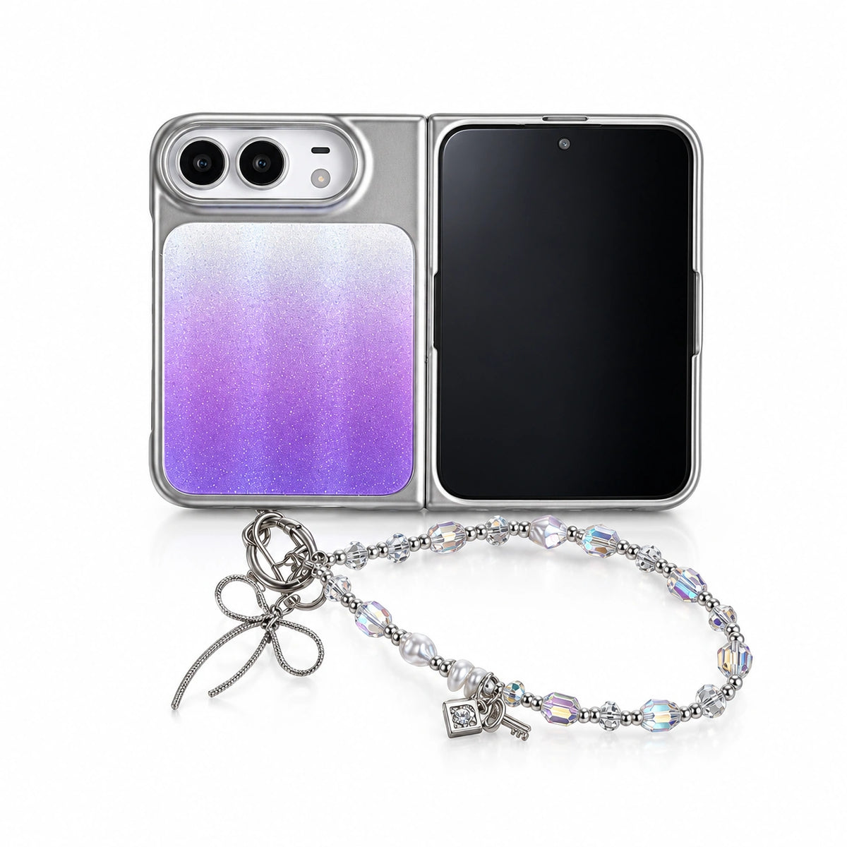 Aurora Shimmer iPhone Duo Case in Aurora Purple + Chain