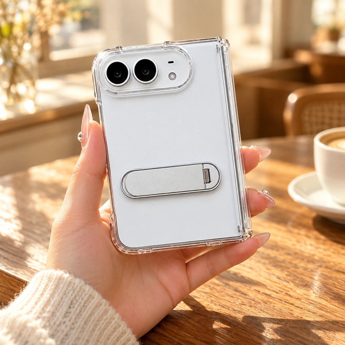 Clear Capsule Stand iPhone Duo Case, styled product photo 2