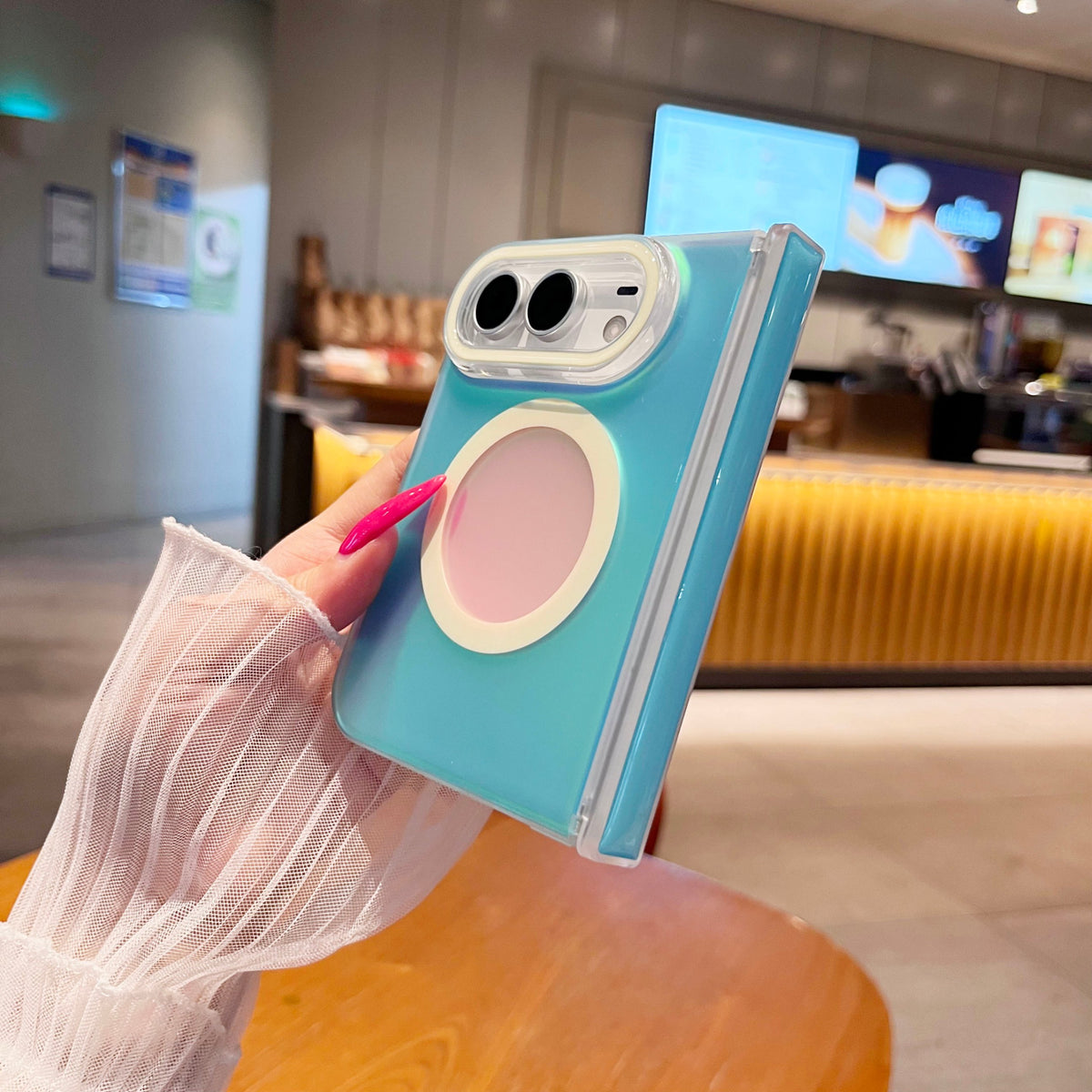 caseease pastel color block iPhone Duo case, product photo