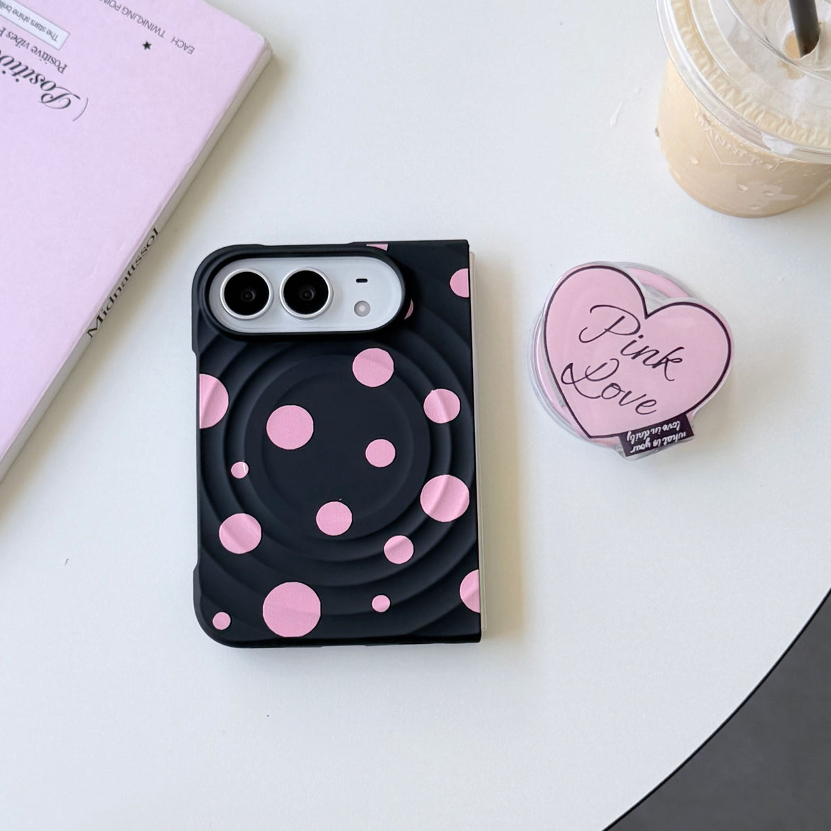 caseease pink polka dot iPhone Duo case, product photo