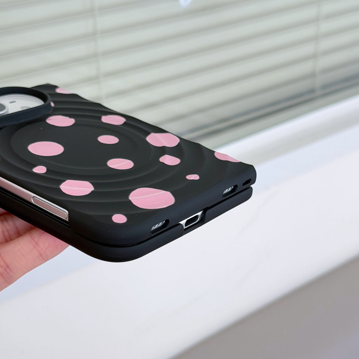 caseease pink polka dot iPhone Duo case, product photo