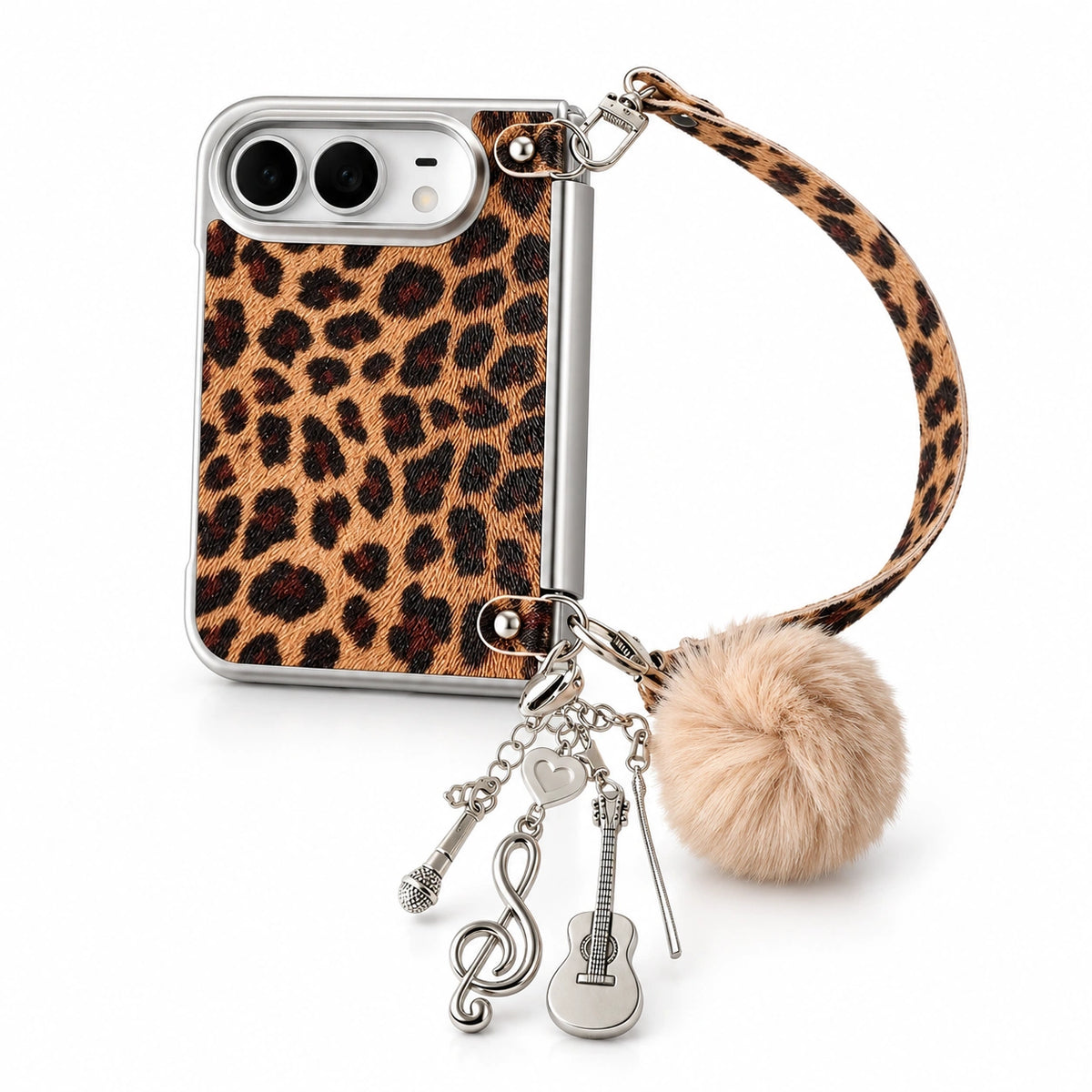 caseease leopard print iPhone Duo case - Brown + Wrist Chain