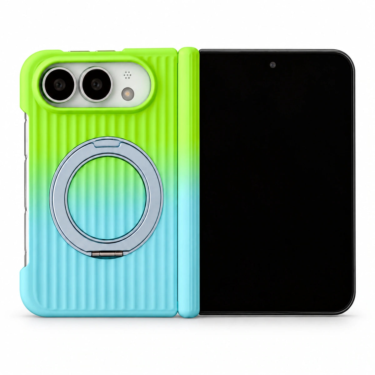 caseease ribbed two-tone ring stand iPhone Duo case - Green Blue