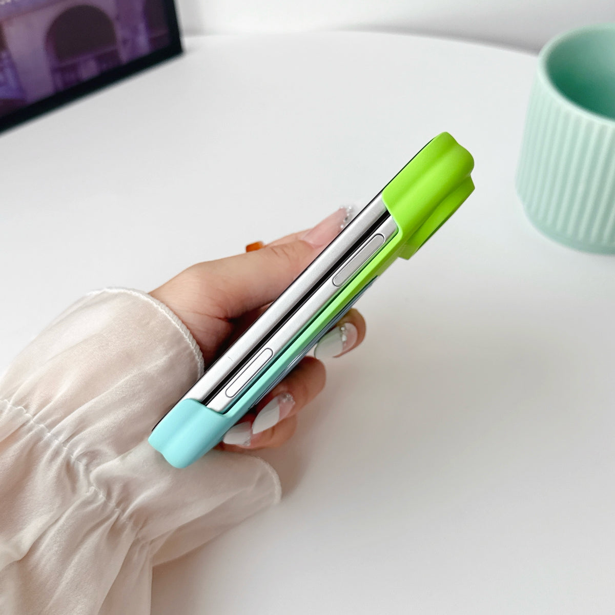 caseease ribbed two-tone ring stand iPhone Duo case, product photo