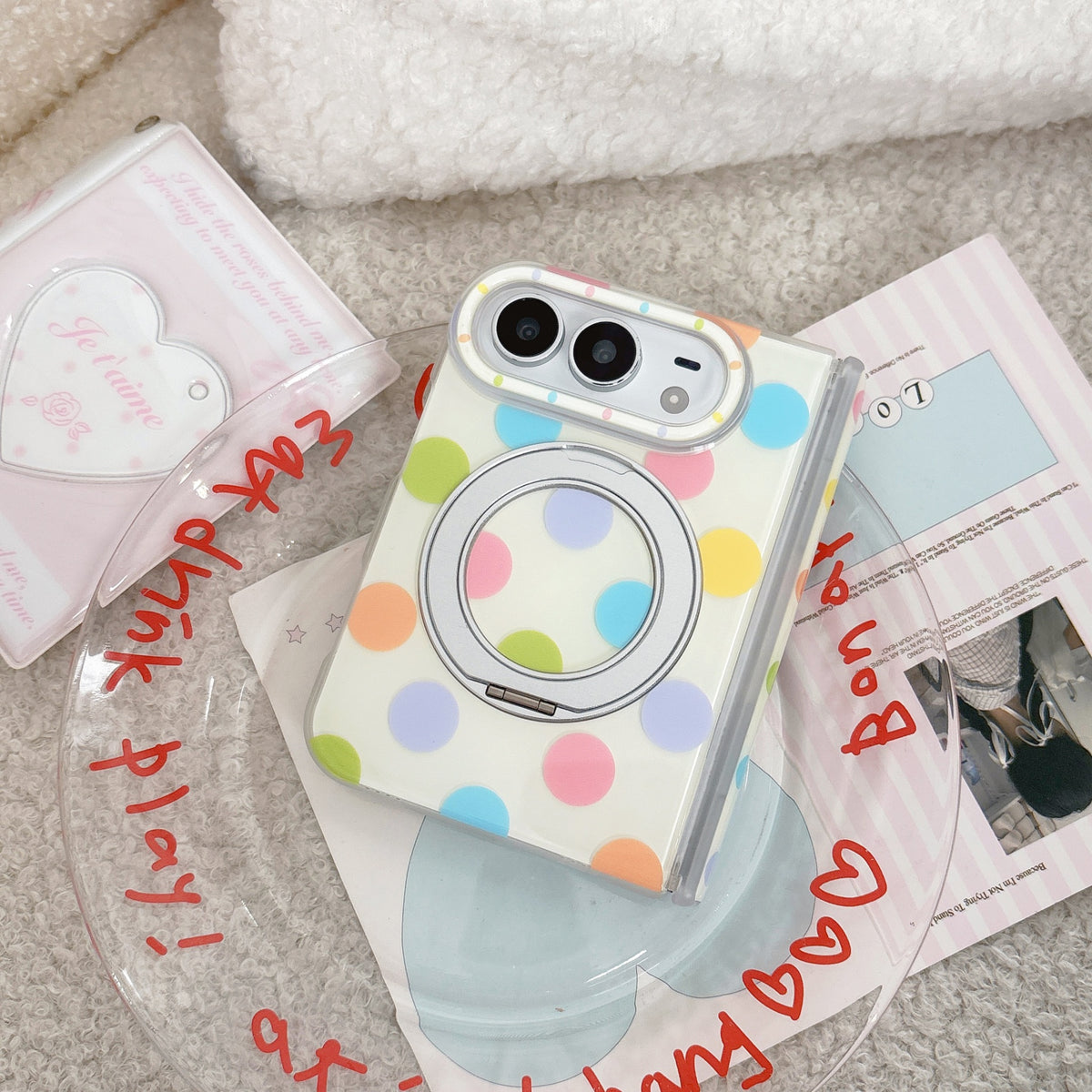 caseease polka dot ring stand iPhone Duo case - Colorful Dots, product photo