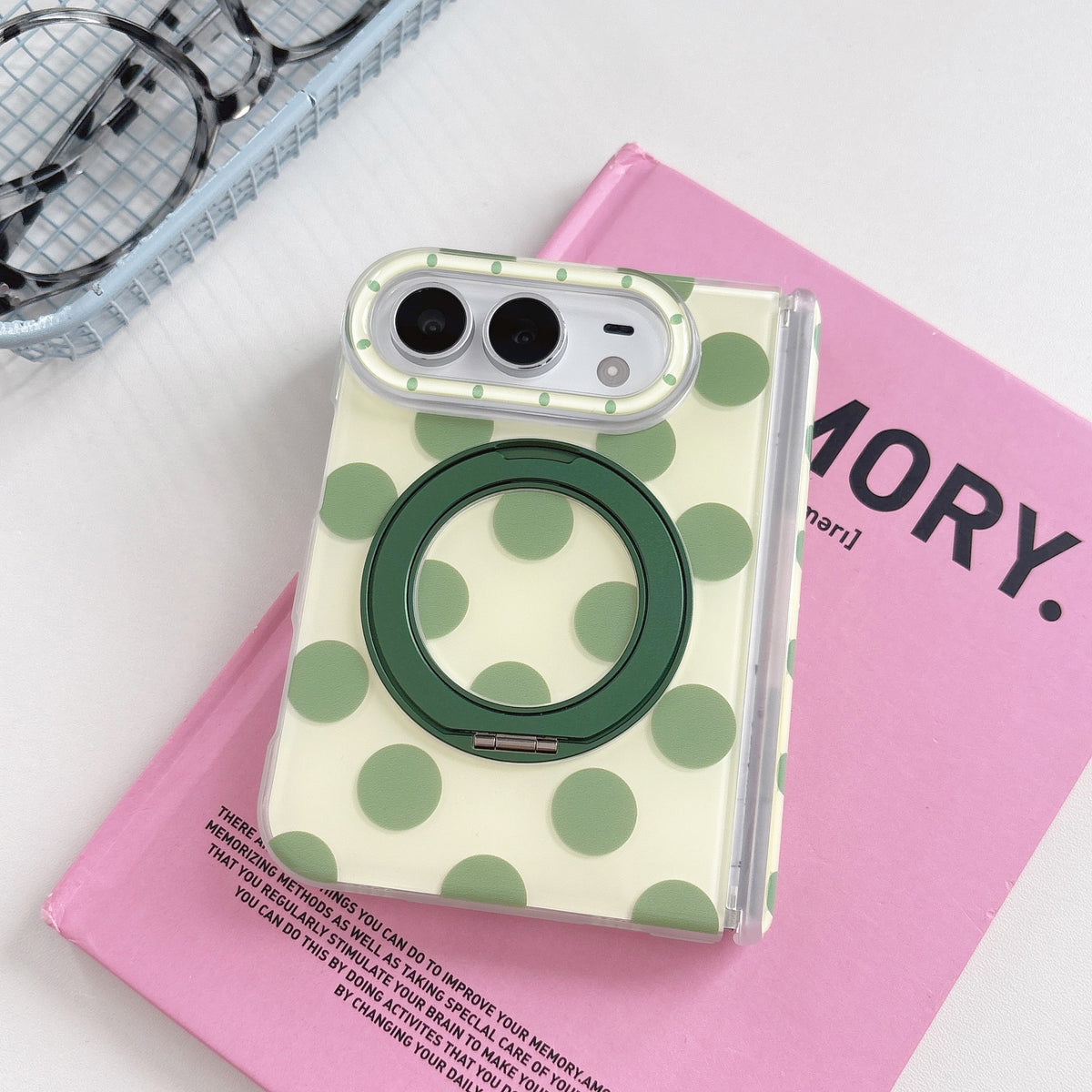 caseease polka dot ring stand iPhone Duo case - Green Dots, product photo