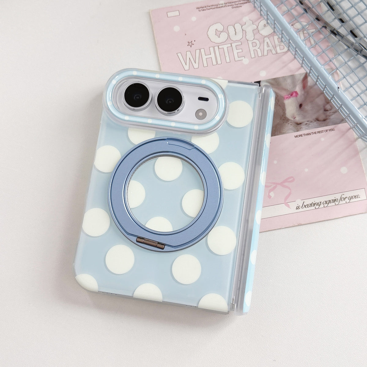 caseease polka dot ring stand iPhone Duo case - Blue, product photo