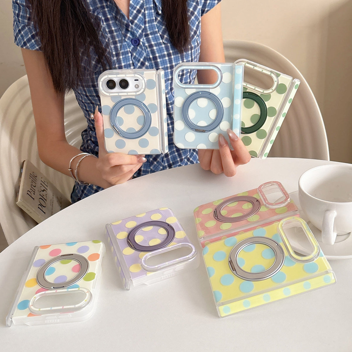 caseease polka dot ring stand iPhone Duo case, product photo