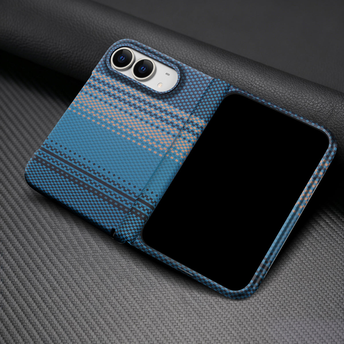 caseease carbon-texture iPhone Duo case with frame, product photo