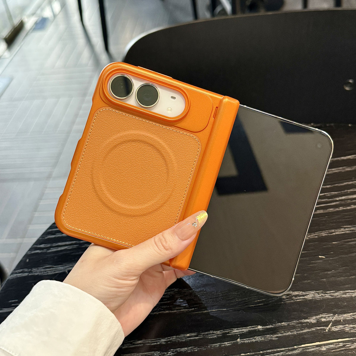 caseease leather-texture iPhone Duo case - Orange, product photo