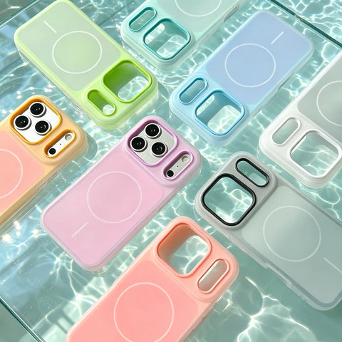 HISTORYOO for iPhone 17 Pro Max 16 Pro 15 14 Plus 13 12 11 Pro Magnetic (not strong) Defender 2 In 1 Dual Layer Jelly Soft Matte Clear Silicone + Candy Color-Blocking PC Hybrid Magsafe Wireless Charging Case Frosted Shockproof Bumper Luxury Back Cover (main image)