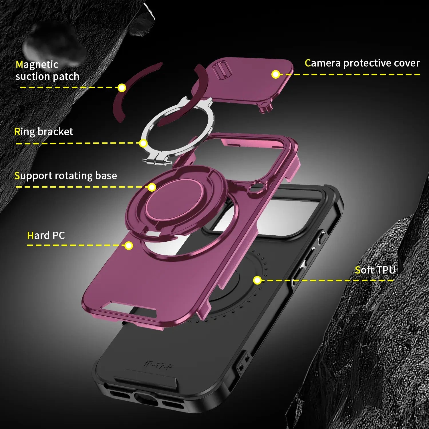 Heavy-duty iPhone case with sliding camera cover and ring stand — view 9