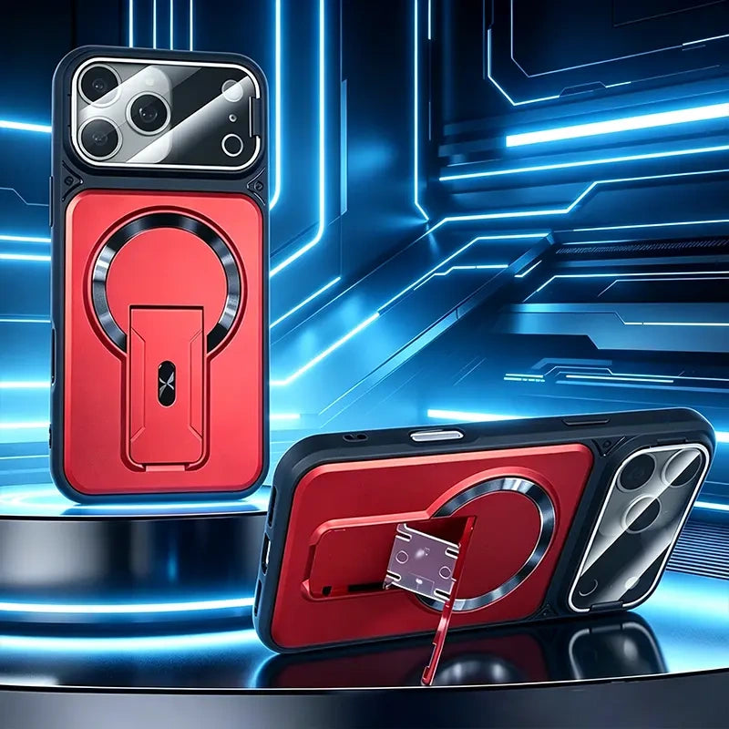 iPhone Camera Lens Protection Case with Invisible Stand in Red