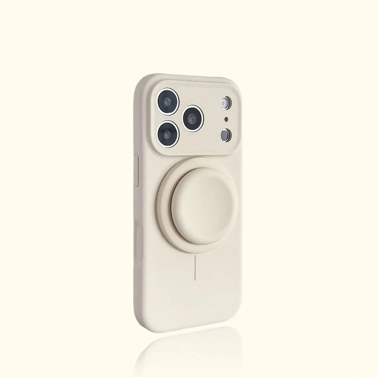 Magnetic Stand Liquid Silicone Full Coverage Phone Case with AI Capture Button, Compatible with iPhone 13 to iPhone 18 Pro Max--3994 - Size Vintage White + Stand (variant image)