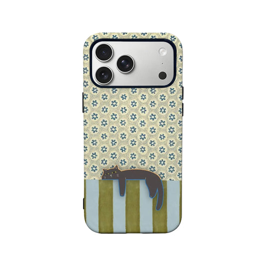 Funda para teléfono con diseño de gato colgante y flores vintage