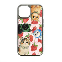 Holographic Chrome Cat Phone Case - Fun Strawberry Design