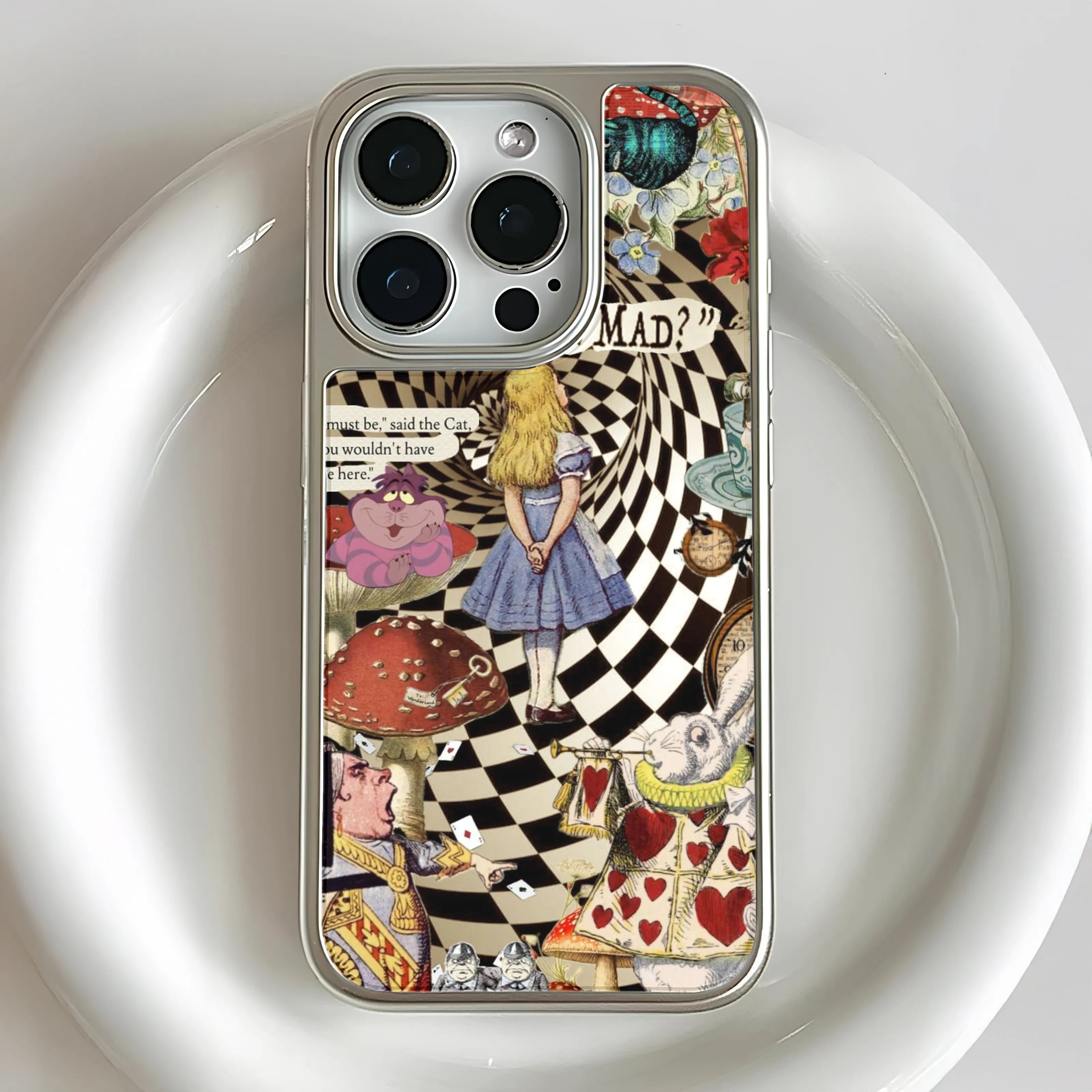 Holographic Chrome Alice in Wonderland Phone Case - Enchanted Design